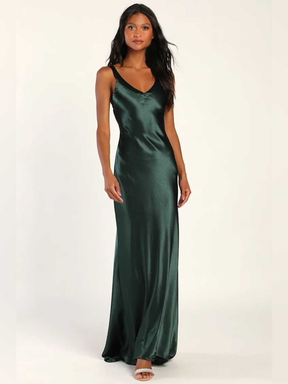 Lulu's Forest Green Satin Maxi Slip Dress